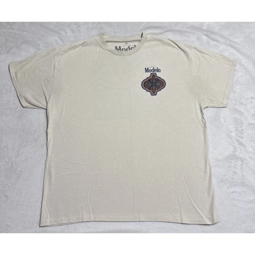 Modelo Cerveza T Shirt Men's Size XL Beige Short Sleeve Beer